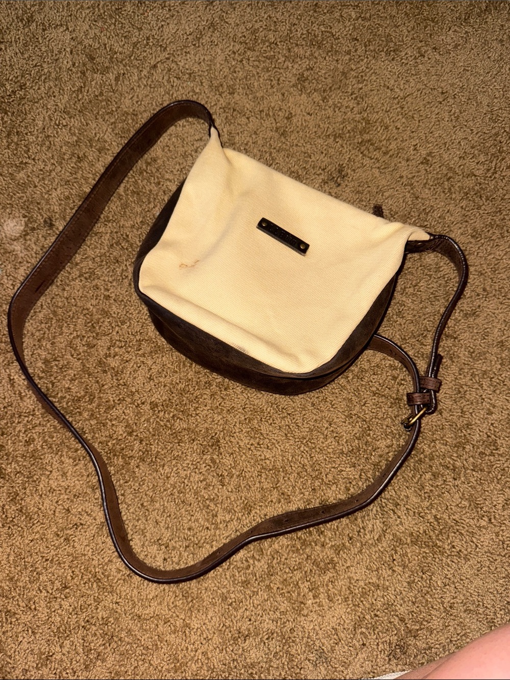 L.L. Bean Cream and Brown Crossbody Saddle Bag